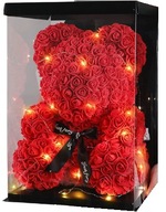 Obrovský medveď z lupeňov ruží s osvetlením 40 cm