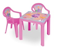 Detský nábytok, stôl + dve stoličky, záhradný domček
