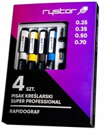 RAPIDOGRAF RYSTOR Rysovacie perá 0,25 0,35 0,50 0,75 mm SADA 4 kusov