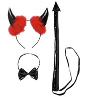 Devil Set Devil Tail Horns Motýlik Devil Black Latex