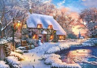 Puzzle 500 Puzzle Pohľad na krajinu Winter House River Snow Snowman 9+ Castor