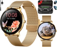 SMARTWATCH Dámske hodinky POĽSKÉ MENU ŠPORTOVÉ KROKY PULZ Zlaté + SLÚCHADLÁ