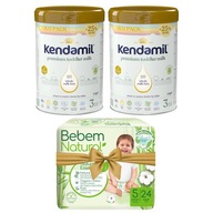 KENDAMIL Premium Batoľacie mlieko 3 (2x 1kg) + 1x BEBEM Bambusové plienky 5 JR