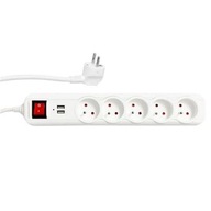 Ochranný pás s výr. 5 zásuviek, 2xUSB, biela, 3 m