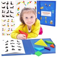Kniha Tangram Drevené puzzle Magnetické bloky Montessori EDU