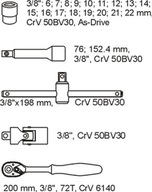 VLOŽKA ZÁSUVKY SADA NÁRADIA 3/8 22 KUS. YT-5542