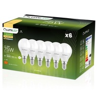 6x LED žiarovka E14 MALÁ GUĽA 10W = 75W 3000K Teplá farba CCD LUMILED