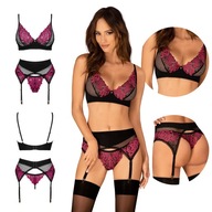 PLUS SIZE set dámskej spodnej bielizne Obsessive Rosenty, podprsenka, opasok, XXL nohavičky