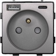 Zásuvkový modul so sivým kolíkom + duálna USB nabíjačka 2,4A pre rámy MIUUN
