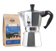 BIALETTI MOKA EXPRESS KÁVOVAR 6tz + COLOMBIA EXCELSO MLETÁ KÁVA 250g