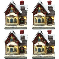 4x Delicate Christmas Resin House Christmas Village