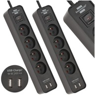 Predlžovací kábel Power Strip 4 Gn kábel 1,5m 2USB CE Certifikát Sada 2ks