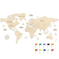 Drevená nástenná dekorácia MAPA SVETA krajiny a hlavné mestá 180cm + DOPLNKY