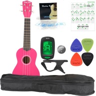 Sopránové ukulele Pink Case Strings Picks Reed Chords SET