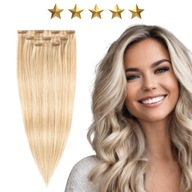 Prírodné bezšvové nadstavce na sponky 50 cm 60g 18/22 blond s melírom