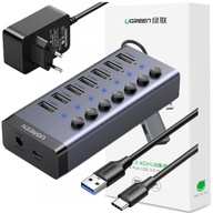 UZELENÝ MULTIFUNKČNÝ ROZBOČOVAČ 7V1 USB TYP C - 7X USB TYP A 3.0 PD DC 12V ŠEDÝ