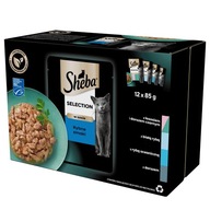 Výber Sheba Fish Flavors Mokré jedlo pre mačku v vreckách omáčky 12x85 g