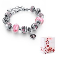 Strieborný náramok Modular Pink Beads Charms, nastaviteľný 19 - 22 cm