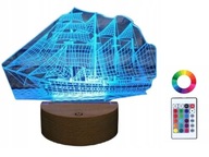 3D LED LAMPA LOĎ LOĎ SA PLACHUJE NOČNÁ LAMPA DREVNÁ ZÁKLADŇA + DIAĽK