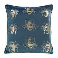 Dekoračná obliečka na vankúš 45x45 Blink 15H blue gold bees velvet Eurf