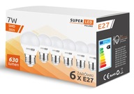 6x E27 LED žiarovka 630lm 7W G45 SuperLED guľa