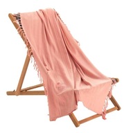 TKANÁ BAVLNENÁ DEKA so strapcami, koralová, 150x150