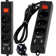 Predlžovací kábel Power Strip USB + 3 zásuvky 1m