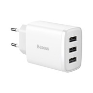 Baseus Compact 3x USB 17W nástenná nabíjačka, biela