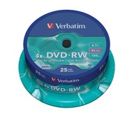 DVD-RW Verbatim 4x 4,7 GB (Cake 25) MATNÝ STRIEBORNÝ