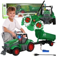 VEĽKÝ OVLÁDANÝ TRAKTOR S PRÍVESOM SADA RC TRAKTORA NA DIAĽKU 42cm MALÝ FARMÁR