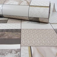 Béžová patchworková tapeta TILES so ZLATÝM vinylom