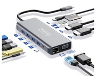 ADAPTÉROVÝ HUB Dokovacia stanica 12v1 USB-C 2x HDMI VGA USB konektor SD Ethernet LAN