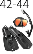 TUSA Set: Powerview Mirror Mask + Snorchel + Plutvy Travel Right 42-44 black