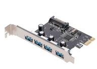Adaptér ovládača PCI-E karta 1x na 4x USB 3.0