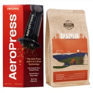 AEROPRESS KÁVOVAR S FILTRAMI + ZRNKOVÁ KÁVA BRAZIL SANTOS 250g