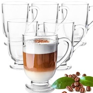 6x KÁVA LATTE SKLENENÝ ČAJ 300ml SKLENENÁ SÚPRAVA S RÚČKOU