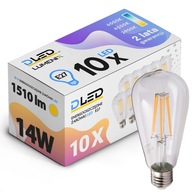 10x E27 LED FILAMENT ŽIAROVKA Edison DEKORATÍVNA SLZBA 14W 1510lm TEPLÁ