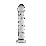 SKLENENÉ DILDO S ORIEŠKAMI, TRANSPARENTNÉ, 17 CM