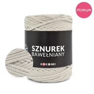 Bavlnená šnúrka PREMIUM značky KOKONKI 5mm / 100m návin / svetlo béžová