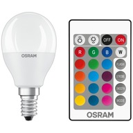 Osram E14 RGBW LED žiarovka teplá biela 4,9W + diaľkové ovládanie