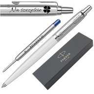 GRAVÍROVANIE kancelárskeho guľôčkového pera Parker Jotter Pearl Steel pre darček + náplň