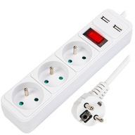 PREDLŽOVACÍ KÁBEL SPÍNAČ NAPÁJACIEHO PÁSU HRUBÉ PLÁNO 2xUSB 2.1A 3M 3 ZÁSUVKY