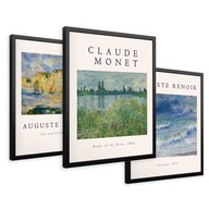 SET Zarámované obrazy plagáty impresionizmus monet renoir triptych 43x99