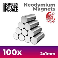 GSW - Neodymové magnety 2x1mm - 100 jednotiek (N52)