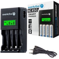 EverActive NC-450 Black nabíjačka, 4 kanály, LCD, digitálny, rýchly procesor