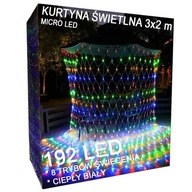 ZÁCLONOVÉ SVETLO GARLANDOVÉ LED ZÁVISNÉ LAMPY 8 REŽIMOV MULTICOLOR 3x2m