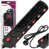 Predlžovací kábel Power Strip 6 ZÁSUVKY s VYPÍNAČAMI ČIERNA Kábel 1,5 m