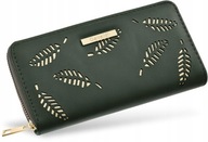 Dámska peňaženka s veľkým listovým zipsom s koženou spojkou prelamovaným zipsom