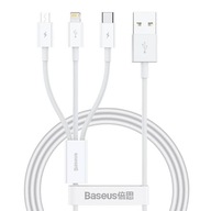 BASEUS 3V1 SUPERIOR DATA USB TO MICRO/LIGHTNING/USB-C KÁBEL 1M BIELY