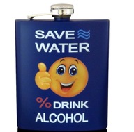 Modrá fľaša s potlačou Save Water Drink Alcohol